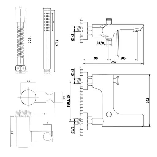 Змішувач для ванни Kohlman Experience graphite настінний KPL-QW110EG Графит - фото 2