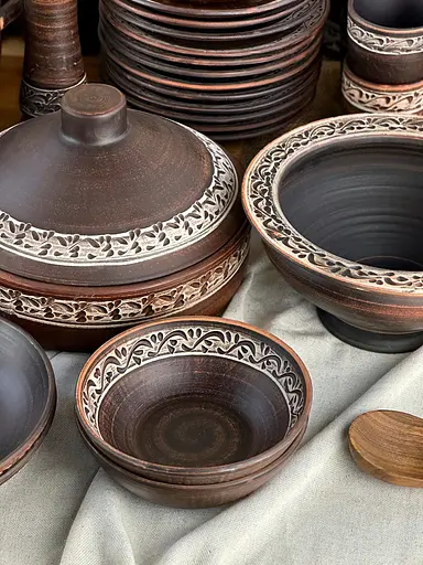 Столовый сервиз керамической (глиняной) посуды на 12 человек Ангоб - фото 2