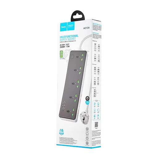 Сетевой фильтр Hoco AC13A Talento 5-позиционная розетка (1C3A) (EU) Черный - фото 2
