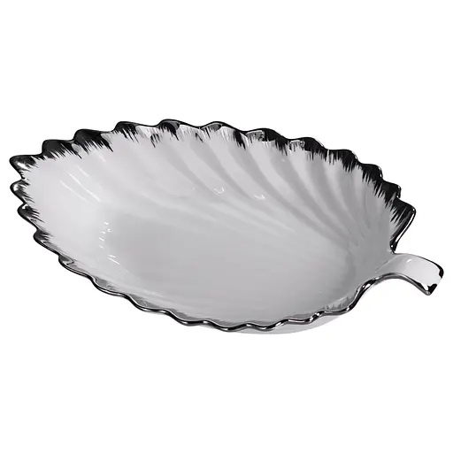 Порцелянове блюдо для сервірування стола у формі листя 41×20×6.5 (см) блюдо для подавання закусок Білий зі сріблом Yiwu 2551-1S - фото 3