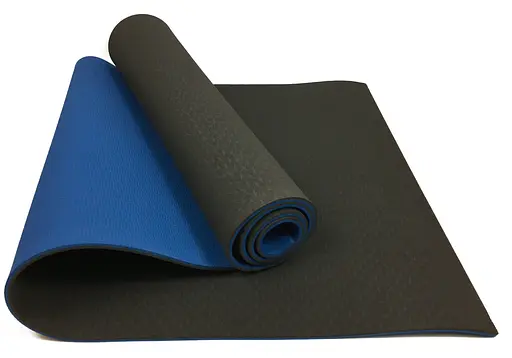Коврик для йоги и фитнеса EasyFit TPE+TC 6 мм двухслойный черный-синий (EF-1924-B/Bl) - фото 1