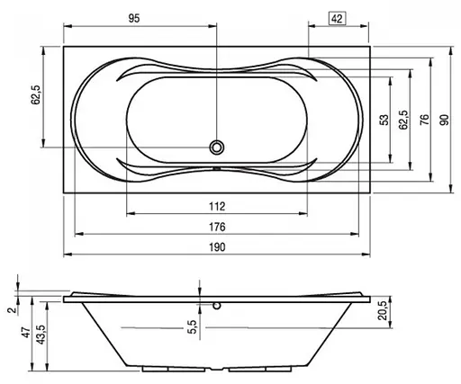 Ванна акрилова Rho Supreme 190x90 BA5800500000000 - фото 2