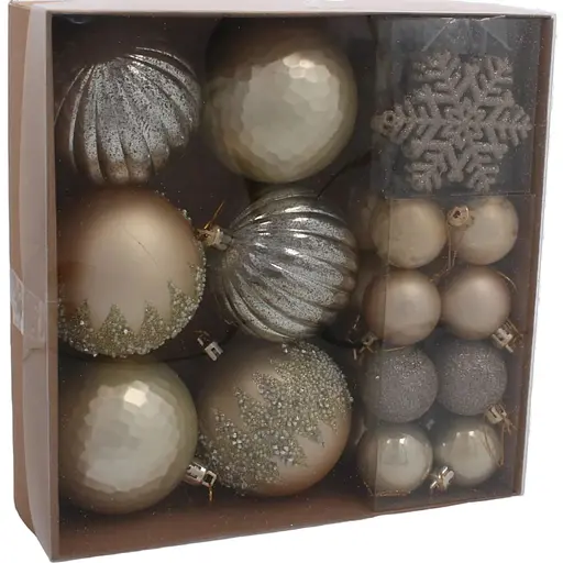 Комплект елочных украшений Chomik Шарики, снежинки пластиковые шампань 30 шт. (BAI5324)