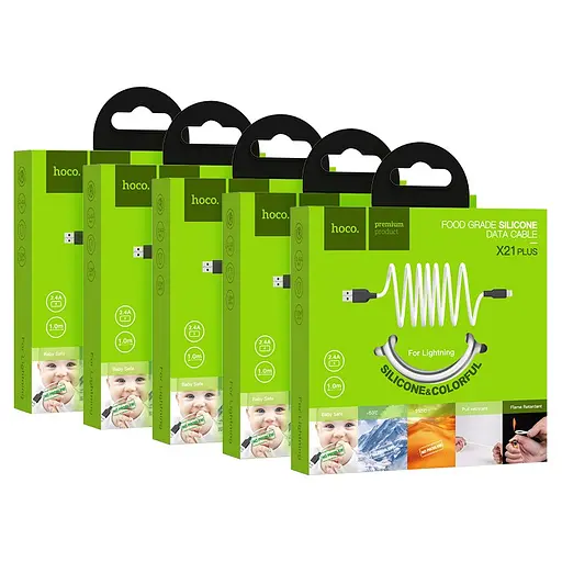 Кабель Hoco X21 Plus USB to iP 2.4A 1 м silicone silicone connectors чорний+білий - фото 2