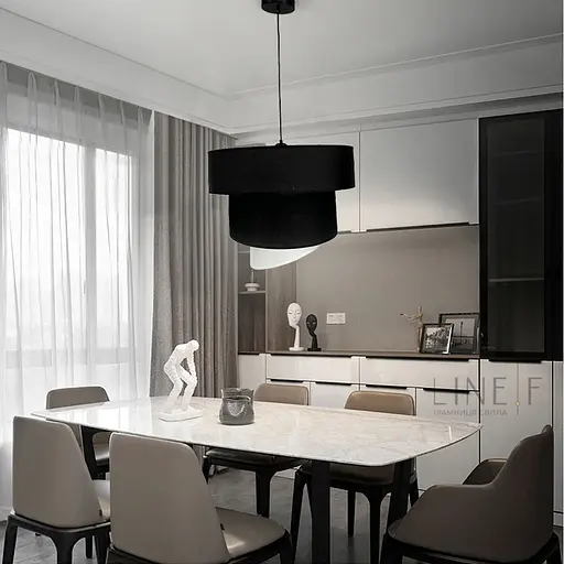 Дизайнерская люстра IONOS 2 с текстильным абажуром Line.F MJ 159-500 BK+BK+WT - фото 8