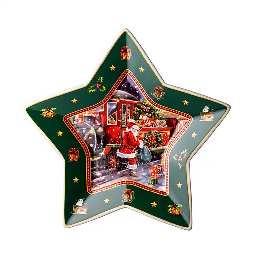 Блюдо сервірувальне новорічне для закусок Santa 25.5 з порцеляни Yiwu HP-SDHK-20 - фото 2