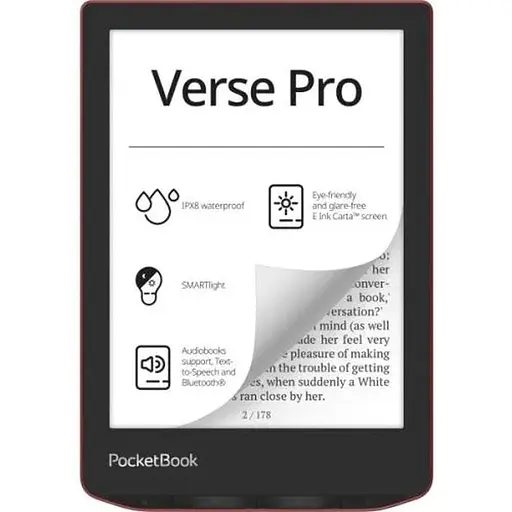 Электронная книга 6" PocketBook Verse Pro, Passion Red, WiFi, 1448x1072 (E Ink Carta), 512Mb/16Gb, сенсорный экран, 16 градаций серого, 300 DPI, подсветка экрана SMARTlight, 1500 mAh, 4-C