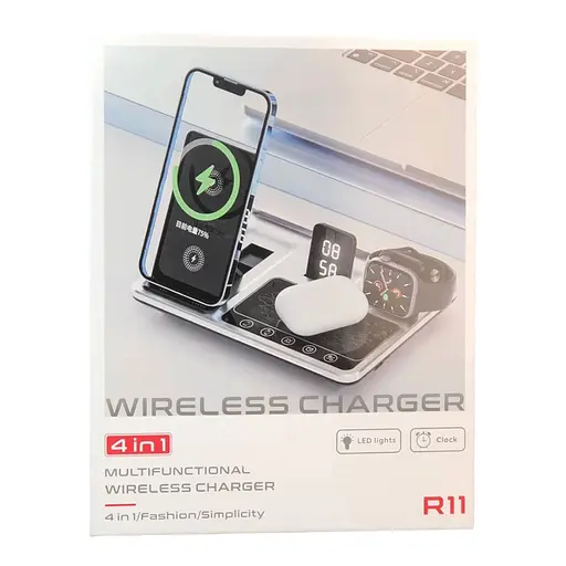 Зарядна станція R11 4-IN-1 AUTOMATIC (iPhone, iWatch, AirPods, Clock) 15W - фото 1