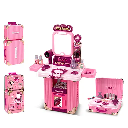 Трюмо 3в1, 48x24x62 см, дзеркало, звук, світло, аксесуари, прикраси, чемодан, на батарейках, 25x50x13 см