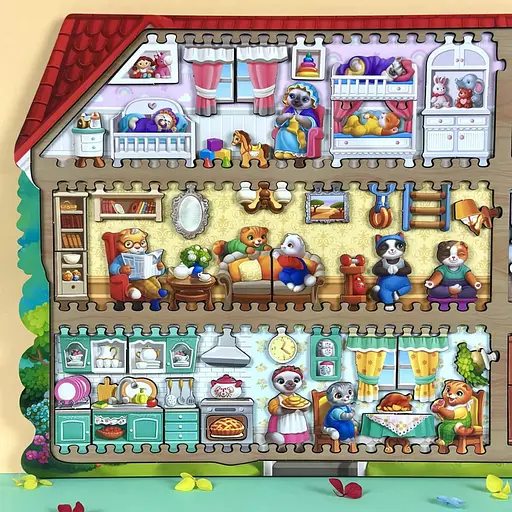 Дерев'яний пазл-вкладиш "Котячий літній будинок" Ubumblebees (ПСД272) PSD272 - фото 17