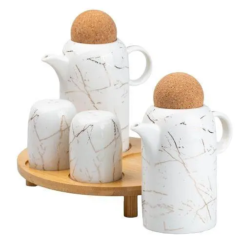 Набір баночок для спецій та рідини JA7841 органайзер 4 предмети для спецій з дерев'яною підставкою Білий - фото 2