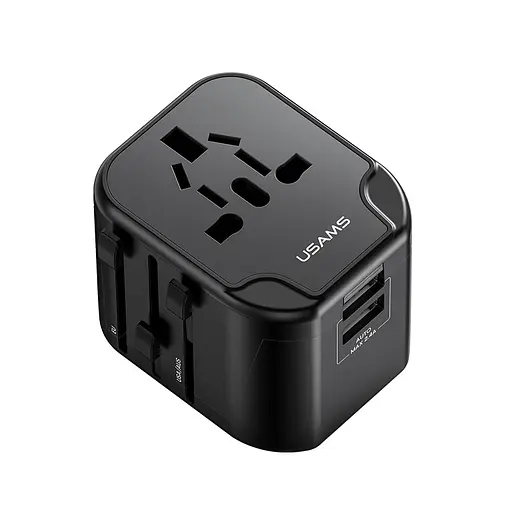Сетевое зарядное устройство Usams US-CC173 T55 12W Dual USB Universal Travel Charger (US/AU/EU/UK) Черный - фото 1