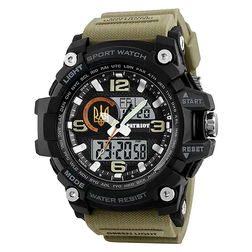 Наручные часы мужские 012BKKHUAGD Тризуб золото Чорные с хаки + Коробка Patriot acs0031009 - фото 2