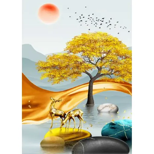 Алмазна мозаїка Strateg ПРЕМІУМ Золоті оленя без підрамника розміром 30х40 см (JSDF82144) - фото 1