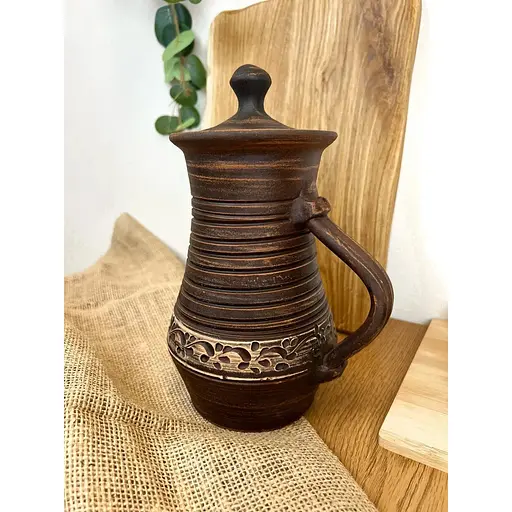 Компотник 1.5 літра керамічний (глиняний) різьблений з ручкою 