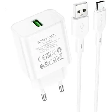 Сетевое зарядное устройство Borofone BA72A Spring QC3.0 1 USB 3A 18W Type-C белый