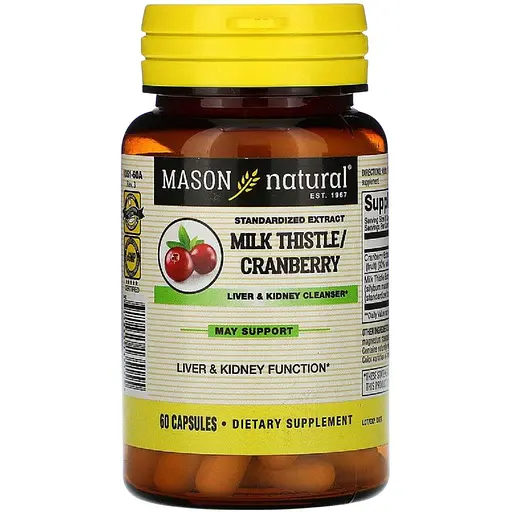 Очищающий комплекс для печени и почек Mason Natural Milk Thistle & Cranberry 60 капсул