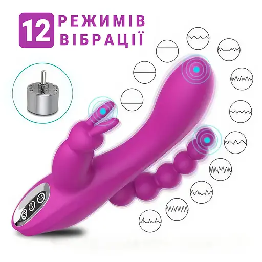 Вагінально-анальний вібратор Super Rabbit з 12 режимами вібрації для жінок 20 см фуксія - фото 7