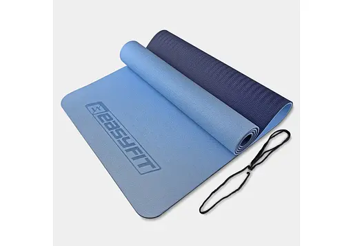Коврик для йоги и фитнеса EasyFit TPE+TC 6 мм двухслойный (EF-1924-LBBL) - фото 1