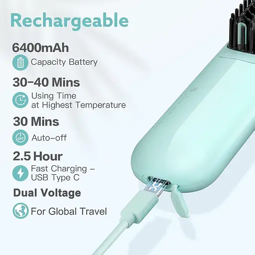 Беспроводной выпрямитель для волос с щеткой - Webeauty Porta - Mini Travel Dual Voltage Rechargeable, синий - фото 4