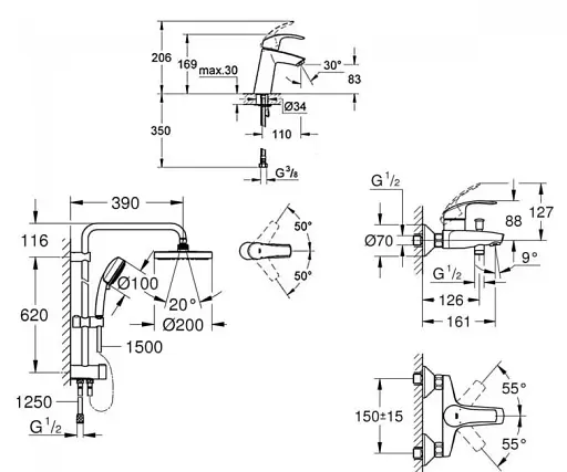 Набір змішувачів для ванної кімнати Grohe Eurosmart з душовою системою Tempesta 3в1 30412 - фото 3