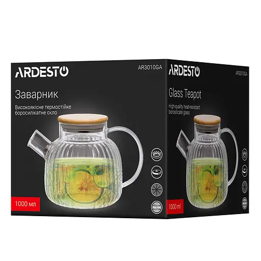 Чайник для заваривания Ardesto Iceberg прозрачный 1 л боросиликатное стекло с бамбуковой крышкой (AR3010GA) - фото 5