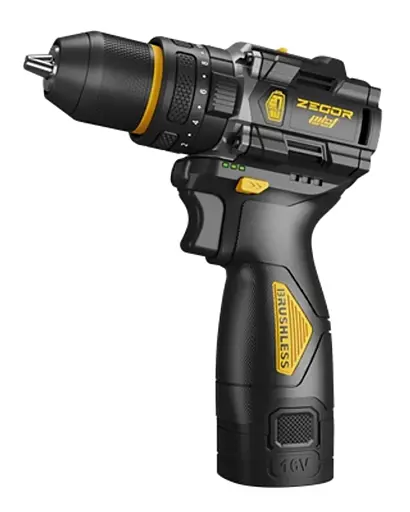 Шуруповерт ударный аккумуляторный бесщеточный Zegor CDPP-16BLH/16В/две скорости/2 батареи 16 В 2 Ач/реверс/подсветка/кейс - фото 1
