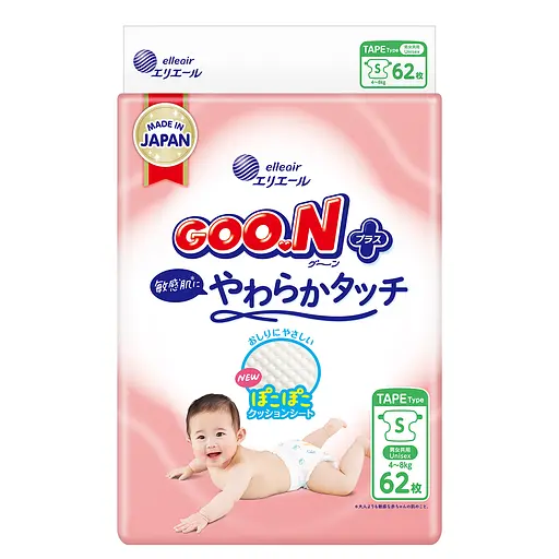 Подгузники GOO.N Plus для детей 4-8 кг размер S 62 шт.