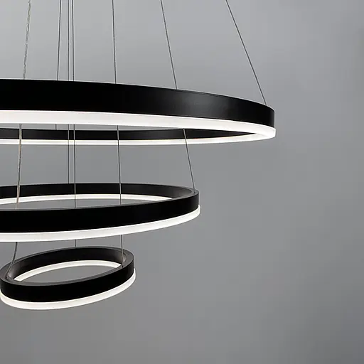 Cучасна люстра на три кільця у чорному каркасі Line.F Діаметр 60+40+20 см - фото 7