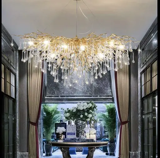 Удлиненная роскошная люстра со стеклянными подвесами Ст. 616L-1500 GD (MD 9005) | Line F - фото 3