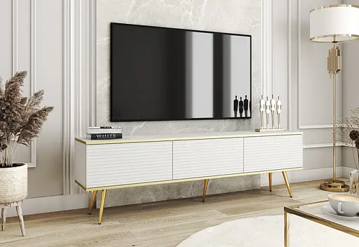 Тумба під телевізор Perfect Home Оро / Oro 3-дверна з золотими ніжками RTV175 MDF Білий (PFH-091341)
