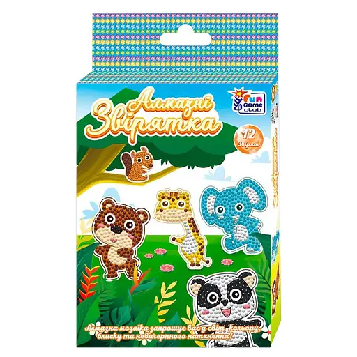 Набор для творчества Алмазные стикеры "Зверюшки" 4FUN Game Club 20299, 12 шт - фото 1