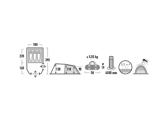 Намет тримісний High Peak Atmos 3 Dark Grey/Green (11535) 925413 - фото 9