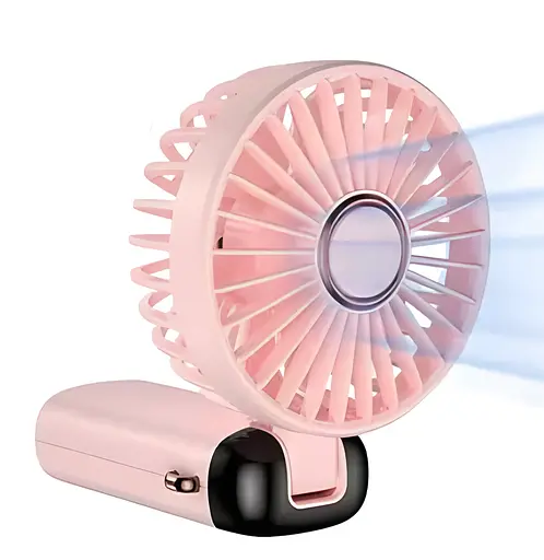 Портативний USB-вентилятор Mini Fan із підставкою для телефона та дисплеєм рожевий (979) - фото 4