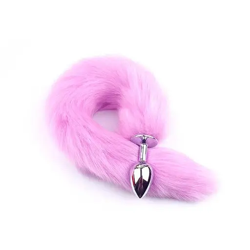 Анальна пробка металева конусна з довгим хвостиком 6 см фіолетова - фото 1