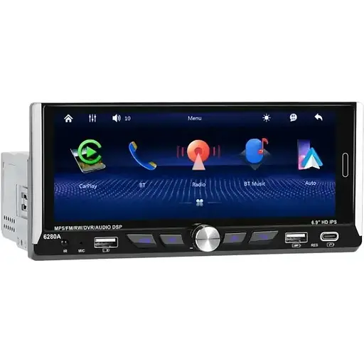 Автомагнитола 1DIN 6280A 2 x 32 ГБ с сенсорным экраном 6.9 диагональ Android 13 Bluetooth GPS Wi-Fi Черный - фото 1