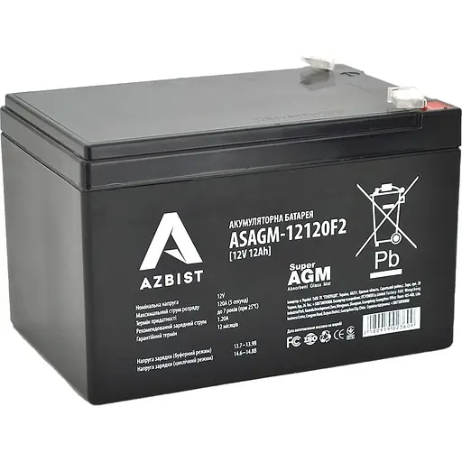 Аккумулятор Azbist Super AGM 12V (12V/12Ah/144Wh) (ASAGM-12120F2) [153952] - фото 1