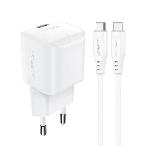 Мережевий зарядний пристрій з кабелем Acefast A73 mini PD20W GaN single USB-C charger set (C3-03) білий - фото 1