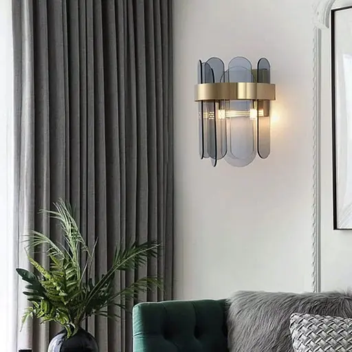 Уникальное бра со стеклянными графитовыми пластинами Line F Арт. WS 153/2 AB+GR  - фото 1