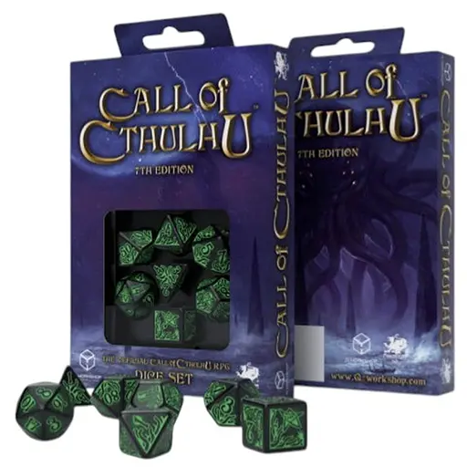 Набір кубиків Call of Cthulhu 7th Edition Black & green Dice Set , 7 шт. (SCTR06) - фото 1