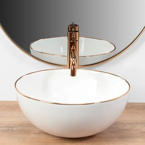 Умивальник Rea Stella накладний rose gold edge білий REA-U7444, Білий - фото 3