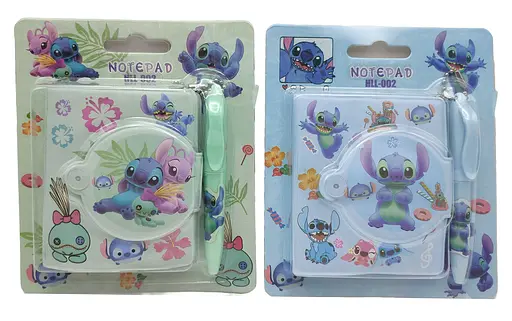 Блокнот на кнопке ПВХ с ручкой-брелоком Стич, 8x7 см, 65 листов (в ассортименте)