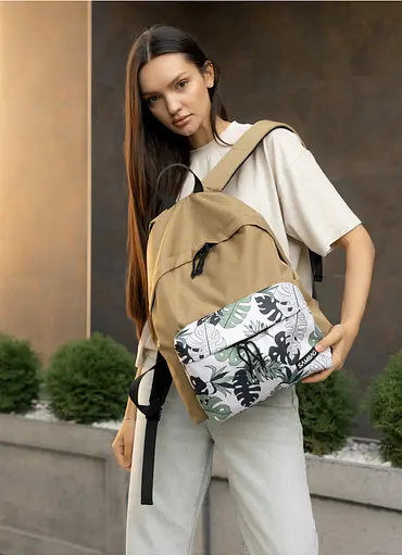 Женский рюкзак Sambag Active песочный тканевый с принтом "monstera" 40 х 33 х 14 см (11811144) - фото 4