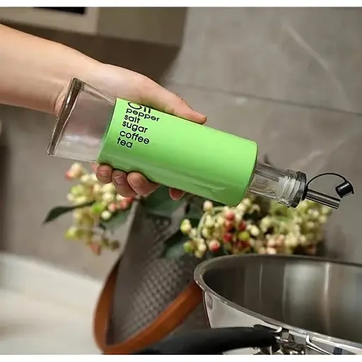 Диспенсер дозатор для масла уксуса соуса стеклянная бутылка с дозатором с стильной цветной накладкой 300 мл, Kitchen Master Салатовый 87625 - фото 3