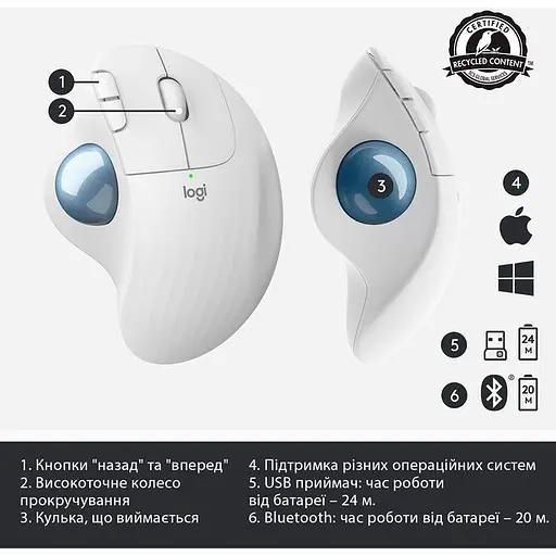 Мышь компьютерная Logitech Ergo M575 Bluetooth Offwhite (910-005870, 910-005981) - фото 3