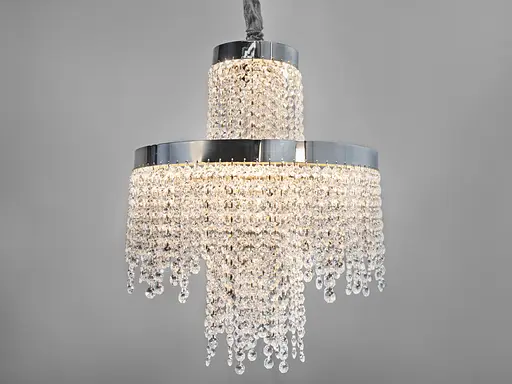 Кришталева люстра LED 376 золотиста з двома рівнями підвісок - фото 2