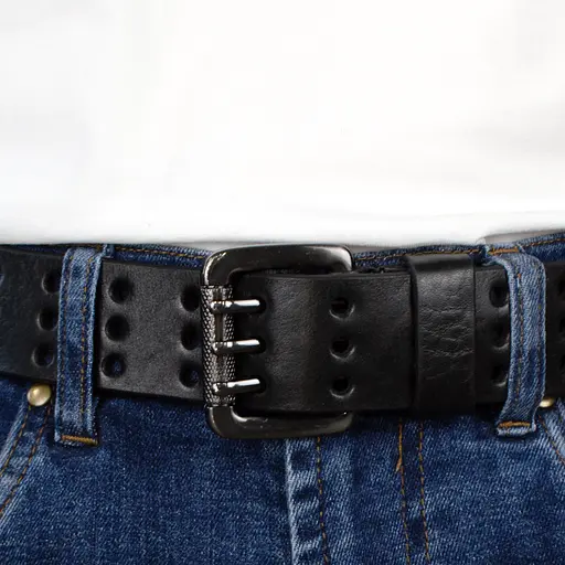 Ремінь чоловічий шкіряний широкий JK-4027 чорний з трьома язичками (125 см) - фото 6