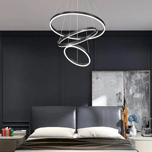 Cучасна люстра на три кільця у чорному каркасі Line.F Діаметр 60+40+20 см - фото 1