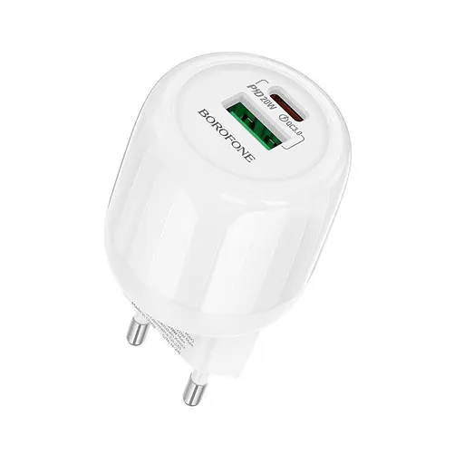 Адаптер сетевой Borofone Lustrous charger BA93A 1USB/1Type-C, 20W/3A, PD/QC| - фото 1