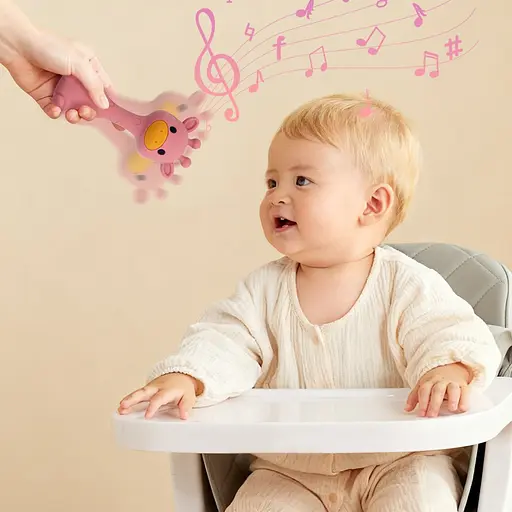 Силиконовый грызунок-погремушка Cheeks «Жираф» 2 в 1 нежно розовый — первый мягкий друг вашего малыша - фото 3